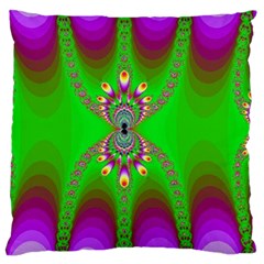 Green And Purple Fractal Large Flano Cushion Case (one Side)