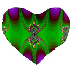 Green And Purple Fractal Large 19  Premium Flano Heart Shape Cushions