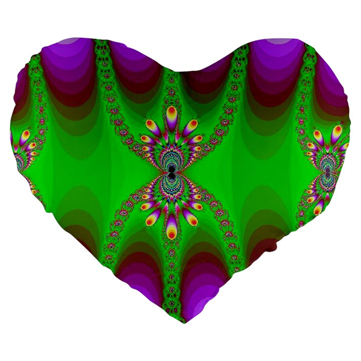 Green And Purple Fractal Large 19  Premium Flano Heart Shape Cushions