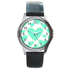 Green Heart Pattern Round Metal Watch by Amaryn4rt