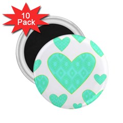 Green Heart Pattern 2 25  Magnets (10 Pack) 