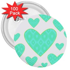 Green Heart Pattern 3  Buttons (100 Pack)  by Amaryn4rt