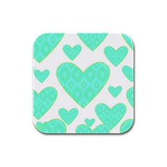 Green Heart Pattern Rubber Square Coaster (4 Pack) 