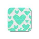 Green Heart Pattern Rubber Square Coaster (4 pack)  Front