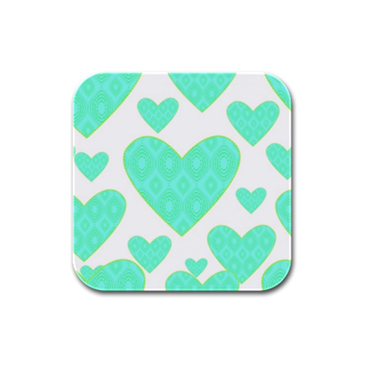 Green Heart Pattern Rubber Square Coaster (4 pack) 