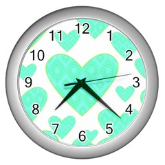 Green Heart Pattern Wall Clocks (silver) 