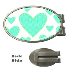 Green Heart Pattern Money Clips (oval)  by Amaryn4rt