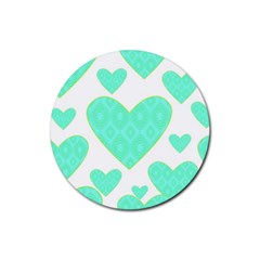 Green Heart Pattern Rubber Round Coaster (4 Pack) 