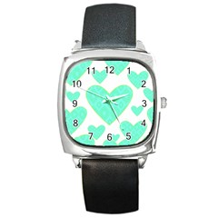 Green Heart Pattern Square Metal Watch by Amaryn4rt