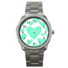 Green Heart Pattern Sport Metal Watch by Amaryn4rt