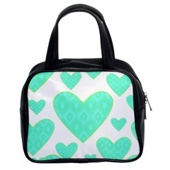 Green Heart Pattern Classic Handbags (2 Sides)