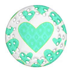 Green Heart Pattern Round Filigree Ornament (two Sides)