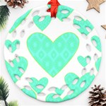 Green Heart Pattern Round Filigree Ornament (Two Sides) Front