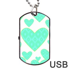 Green Heart Pattern Dog Tag Usb Flash (two Sides)