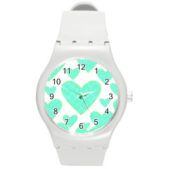 Green Heart Pattern Round Plastic Sport Watch (m) by Amaryn4rt