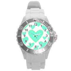 Green Heart Pattern Round Plastic Sport Watch (l)