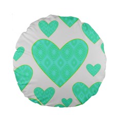 Green Heart Pattern Standard 15  Premium Round Cushions