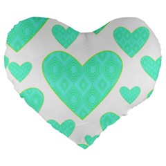 Green Heart Pattern Large 19  Premium Heart Shape Cushions by Amaryn4rt