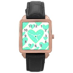 Green Heart Pattern Rose Gold Leather Watch  by Amaryn4rt