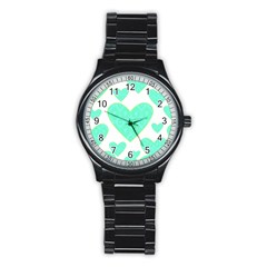 Green Heart Pattern Stainless Steel Round Watch by Amaryn4rt