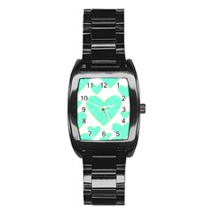 Green Heart Pattern Stainless Steel Barrel Watch by Amaryn4rt