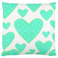 Green Heart Pattern Large Flano Cushion Case (one Side)