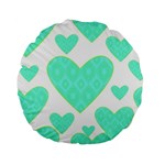 Green Heart Pattern Standard 15  Premium Flano Round Cushions Front