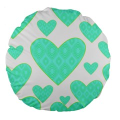 Green Heart Pattern Large 18  Premium Flano Round Cushions by Amaryn4rt