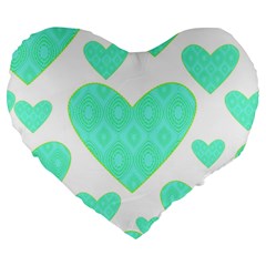 Green Heart Pattern Large 19  Premium Flano Heart Shape Cushions