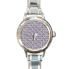 Welcome Letters Pattern Round Italian Charm Watch by dflcprints