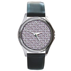 Welcome Letters Pattern Round Metal Watch