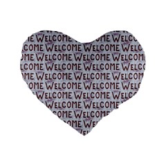 Welcome Letters Pattern Standard 16  Premium Flano Heart Shape Cushions by dflcprints