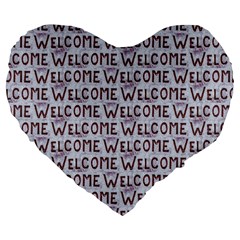 Welcome Letters Pattern Large 19  Premium Flano Heart Shape Cushions