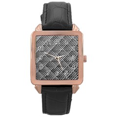 Grid Wire Mesh Stainless Rods Rods Raster Rose Gold Leather Watch  by Amaryn4rt