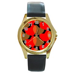 Heart Pattern Round Gold Metal Watch by Amaryn4rt