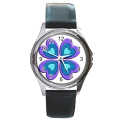 Light Blue Heart Images Round Metal Watch