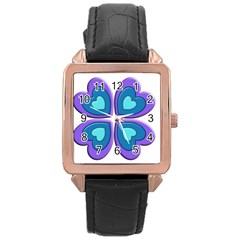 Light Blue Heart Images Rose Gold Leather Watch 