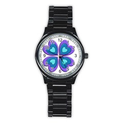 Light Blue Heart Images Stainless Steel Round Watch