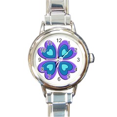 Light Blue Heart Images Round Italian Charm Watch