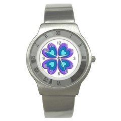 Light Blue Heart Images Stainless Steel Watch