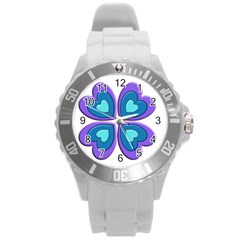 Light Blue Heart Images Round Plastic Sport Watch (l)