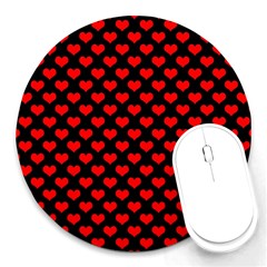 Love Pattern Hearts Background Round Mousepads by Amaryn4rt