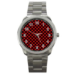 Love Pattern Hearts Background Sport Metal Watch by Amaryn4rt