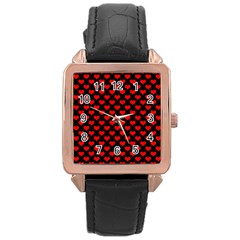 Love Pattern Hearts Background Rose Gold Leather Watch 