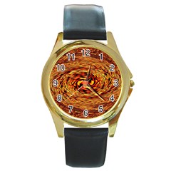 Orange Seamless Psychedelic Pattern Round Gold Metal Watch by Amaryn4rt