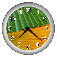 Pattern Colorful Palm Leaves Wall Clocks (silver) 