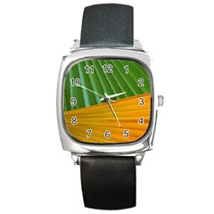 Pattern Colorful Palm Leaves Square Metal Watch