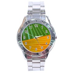 Pattern Colorful Palm Leaves Stainless Steel Analogue Watch