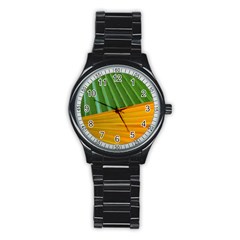 Pattern Colorful Palm Leaves Stainless Steel Round Watch