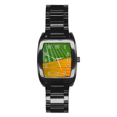 Pattern Colorful Palm Leaves Stainless Steel Barrel Watch